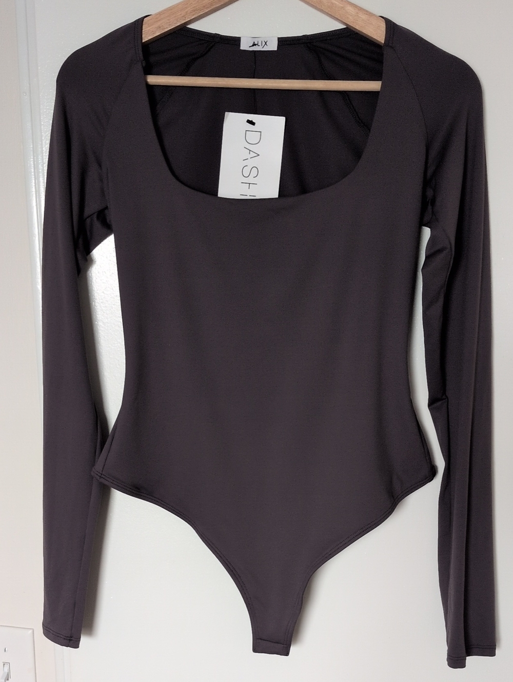 ALIX NYC Charcoal Scoop Neck Long Sleeve Bodysuit